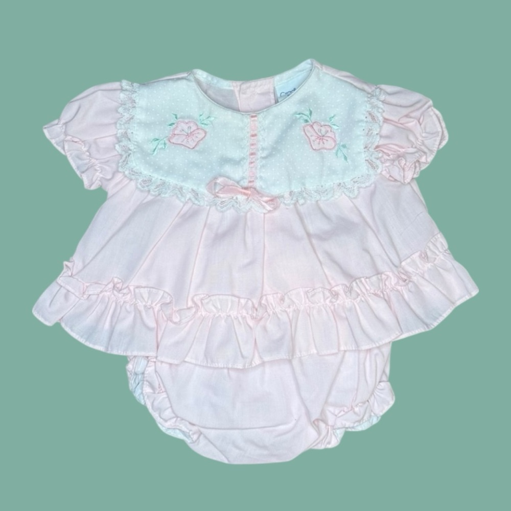 Vintage Cradle Togs Pink Ruffle Dress Set – Size 0–6 Months
